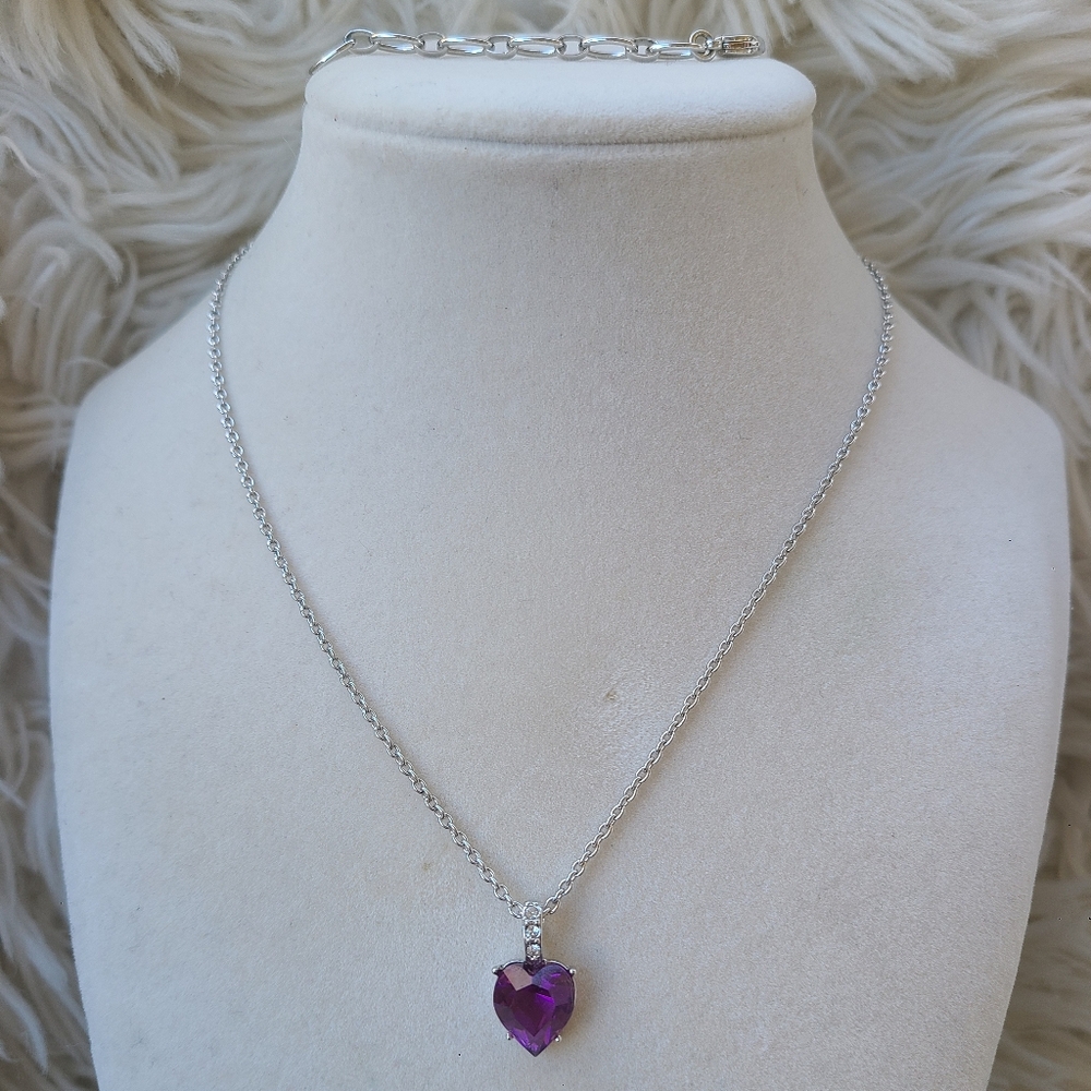 Charming Silver Toned Purple Heart Necklace by Swarovski- Excellent Condition